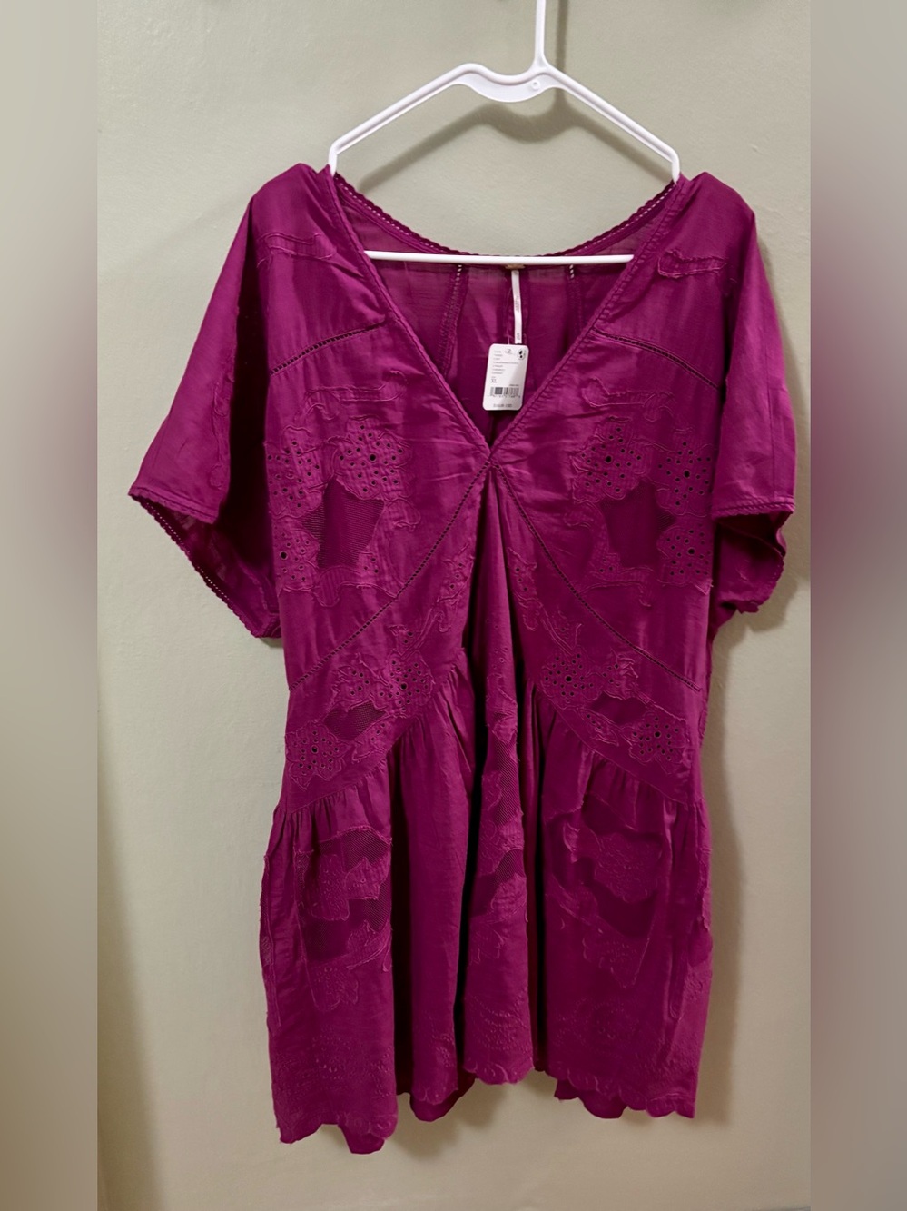 Free People Magenta Embroidered V-Neck Mini Dress - Picture 5 of 16